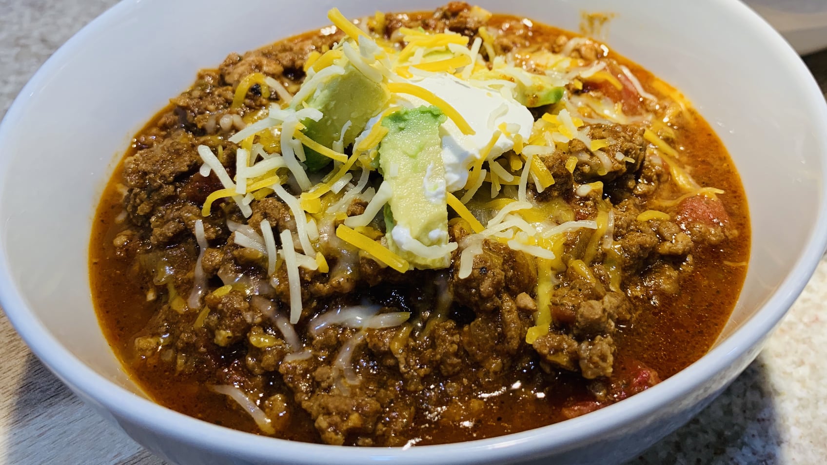 Beanless Chili with Avocado
