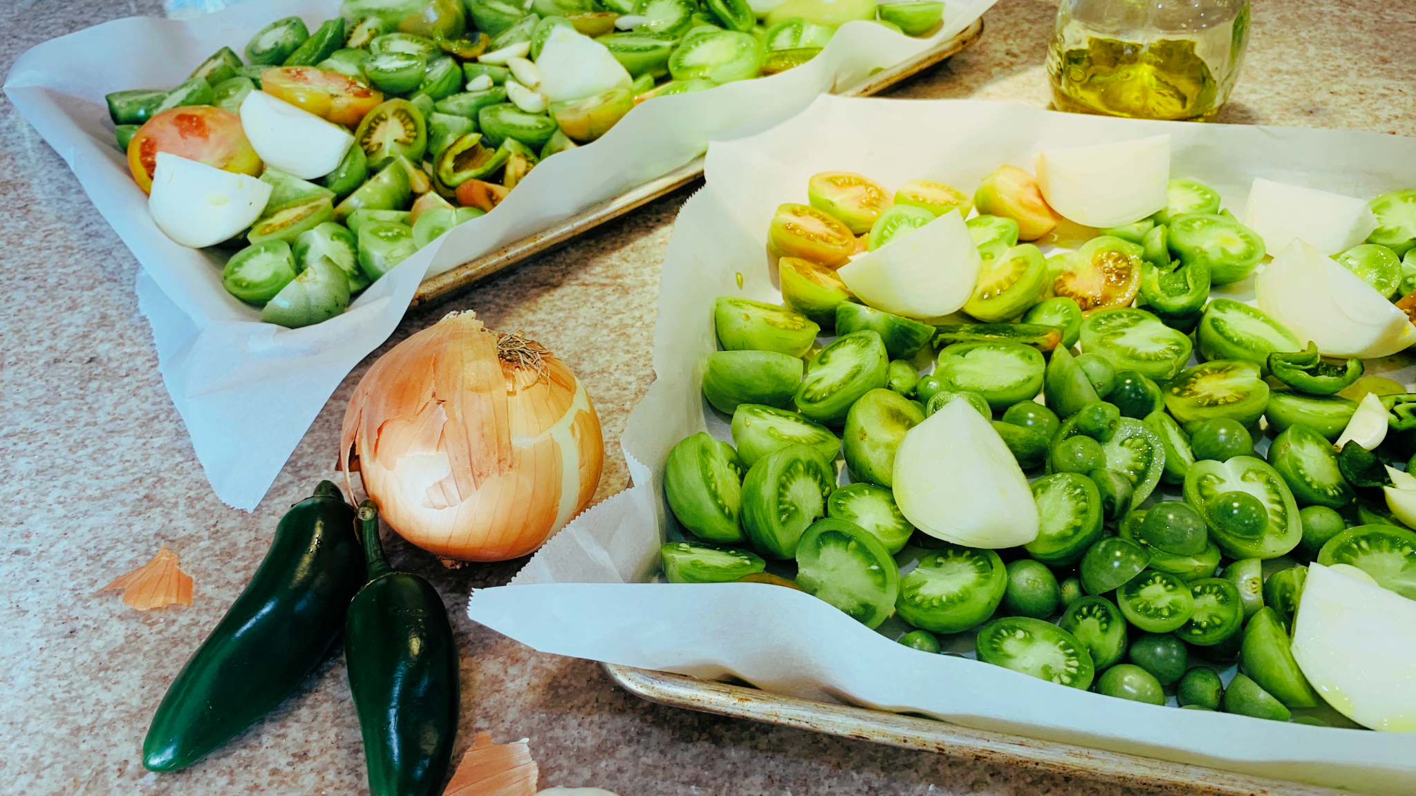 Green Tomatoes, Onions, Jalapeños