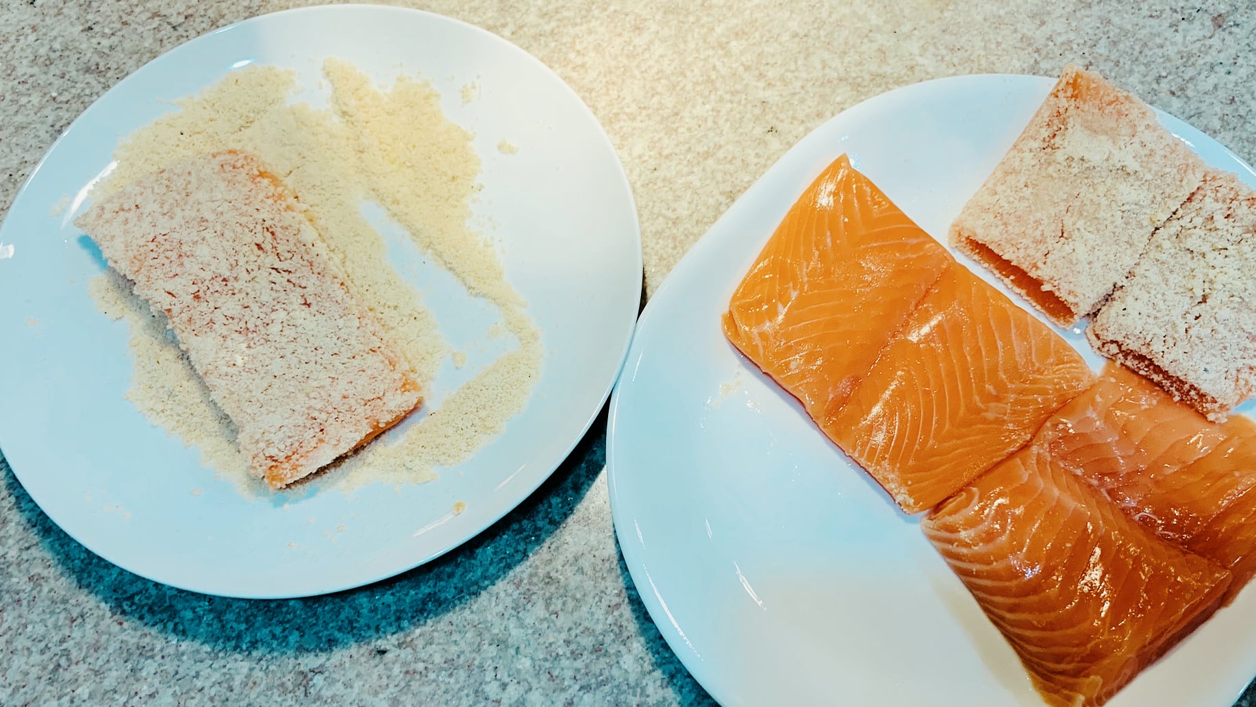 Salmon dredged in Almond Flour