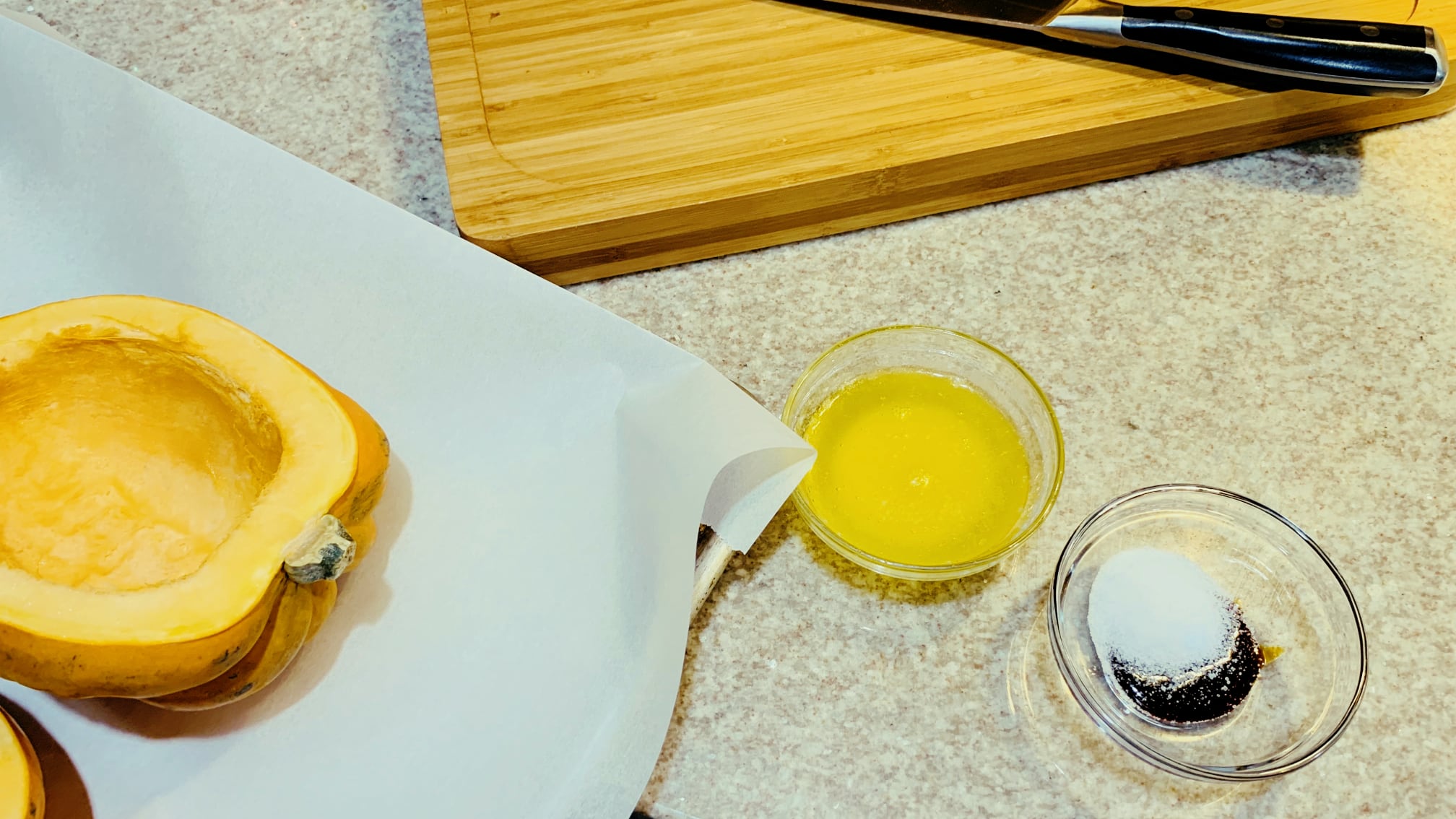 Cleaned Acorn Squash and Buttery Topping