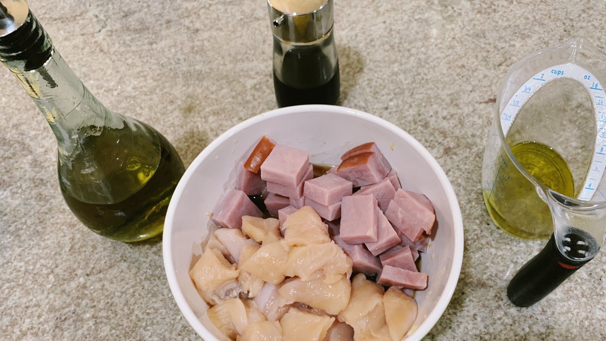 Cubed Chicken and Ham in Marinade