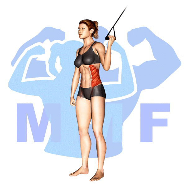 Woman performing resistance band single leg bent over hip extensions with MuscleMagFitness logo background.