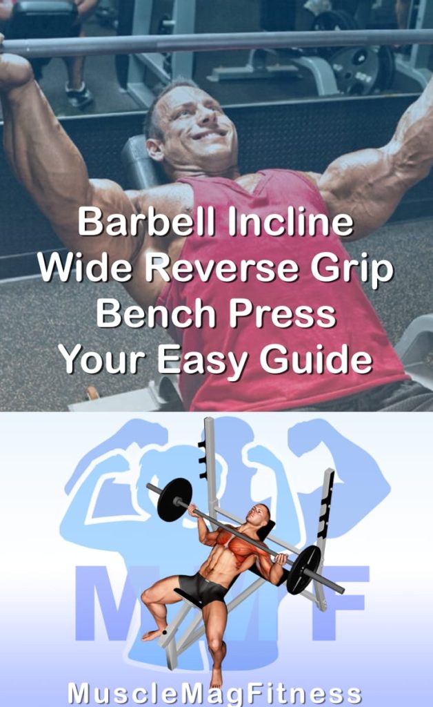 Pin image for barbell incline wide reverse grip bench press post. With an image of a man performing the exercise on Top and a graphic of the exercise on the Bottom.