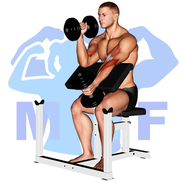 Graphic image of a fit man performing alternate cable triceps extensions.