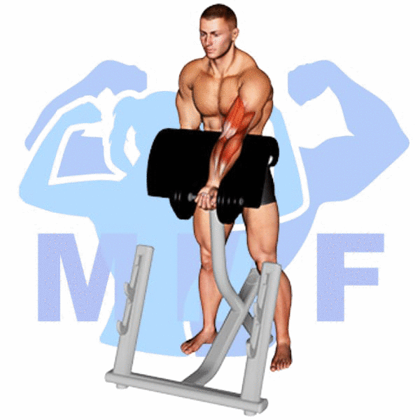 Graphic image of a fit man performing alternate cable triceps extensions.