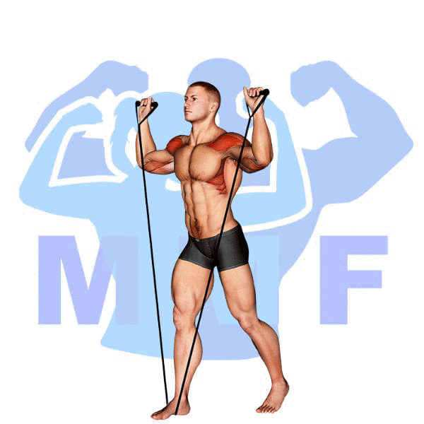 Graphic image of a fit man performing alternate cable triceps extensions.