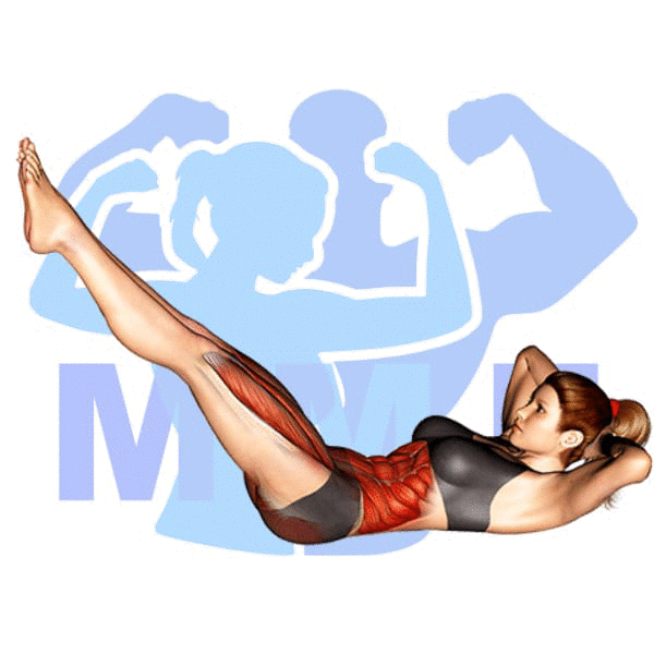 Graphic image of a fit woman performing Bicycle Twist Crunch.