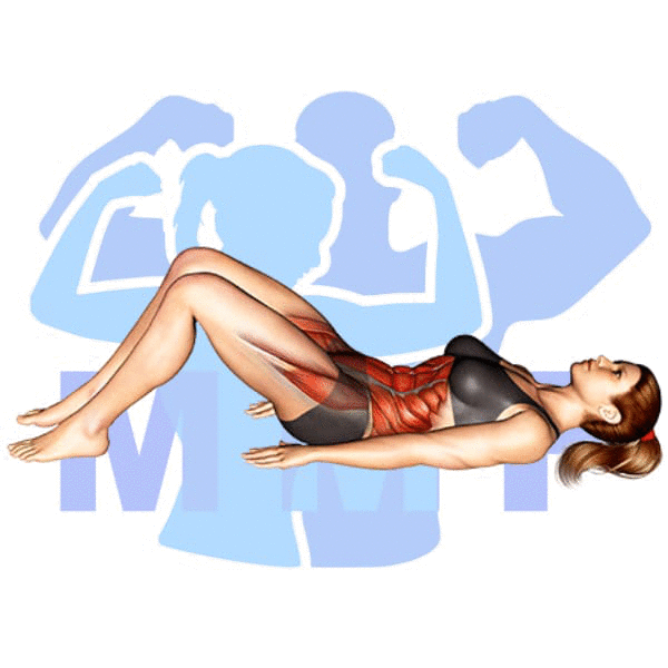 Graphic image of a fit woman performing Knees Up Crunch.