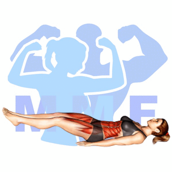 Graphic image of a muscular man performing Leg Raise Hip Lift Crunch.