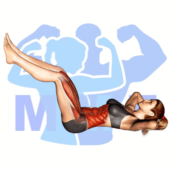 Graphic image of a fit woman performing Legs Up Twist Crunch.