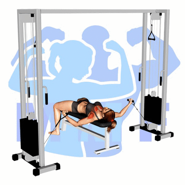 Graphic image of a fit woman performing Lying Cable Fly.