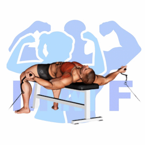 Graphic image of a muscular man performing Lying Cable Flys.