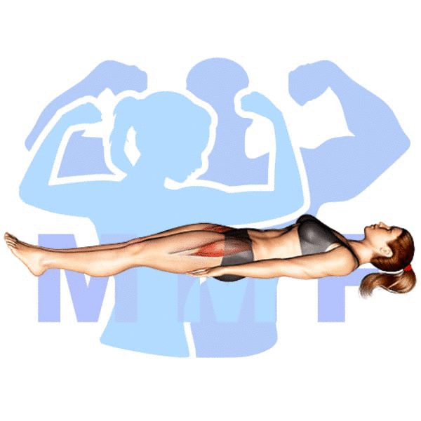 Graphic image of a fit woman performing Lying Knee Up.