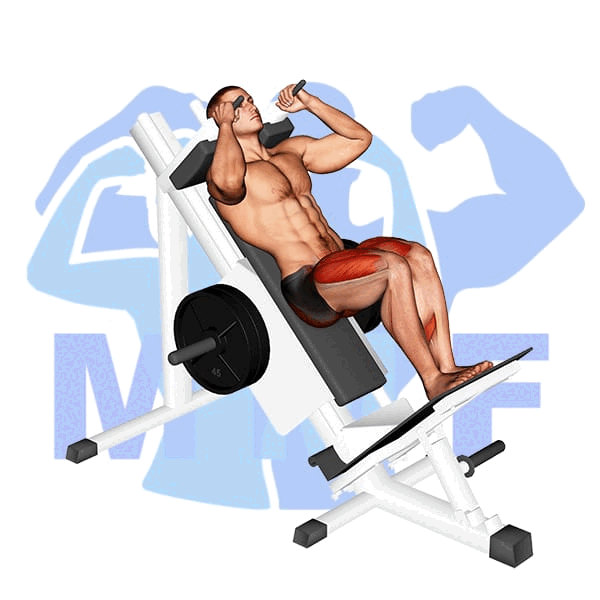 Graphic of a fir man performing narrow stance hack squat.