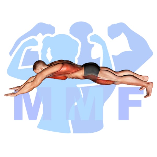 Graphic image of a muscular man performing Superman Plank.