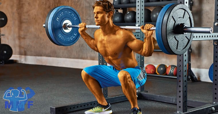 Strong Bodybuilding Program Fit Man Barbell Squat Shirtless