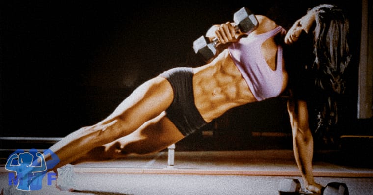 Hot Fit Woman Six Pack Abs Sid Plank Dumbbell At Home Top Model Body Exercises