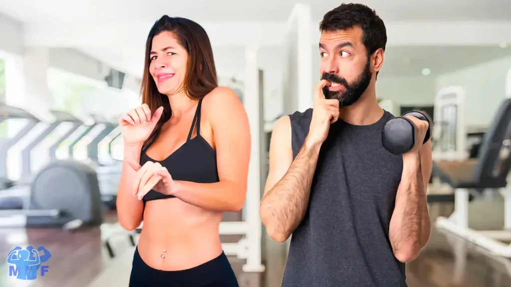 Overcome Gym Insecurities Man and women anxious at the gym