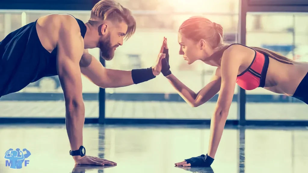 Man an woman doing pushups high fiveing, Power of Consistency: Compounding Your Results